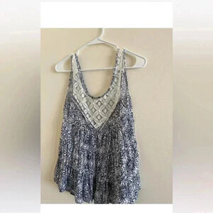 Poof W Blue Floral Lace Ruffle Tank Top